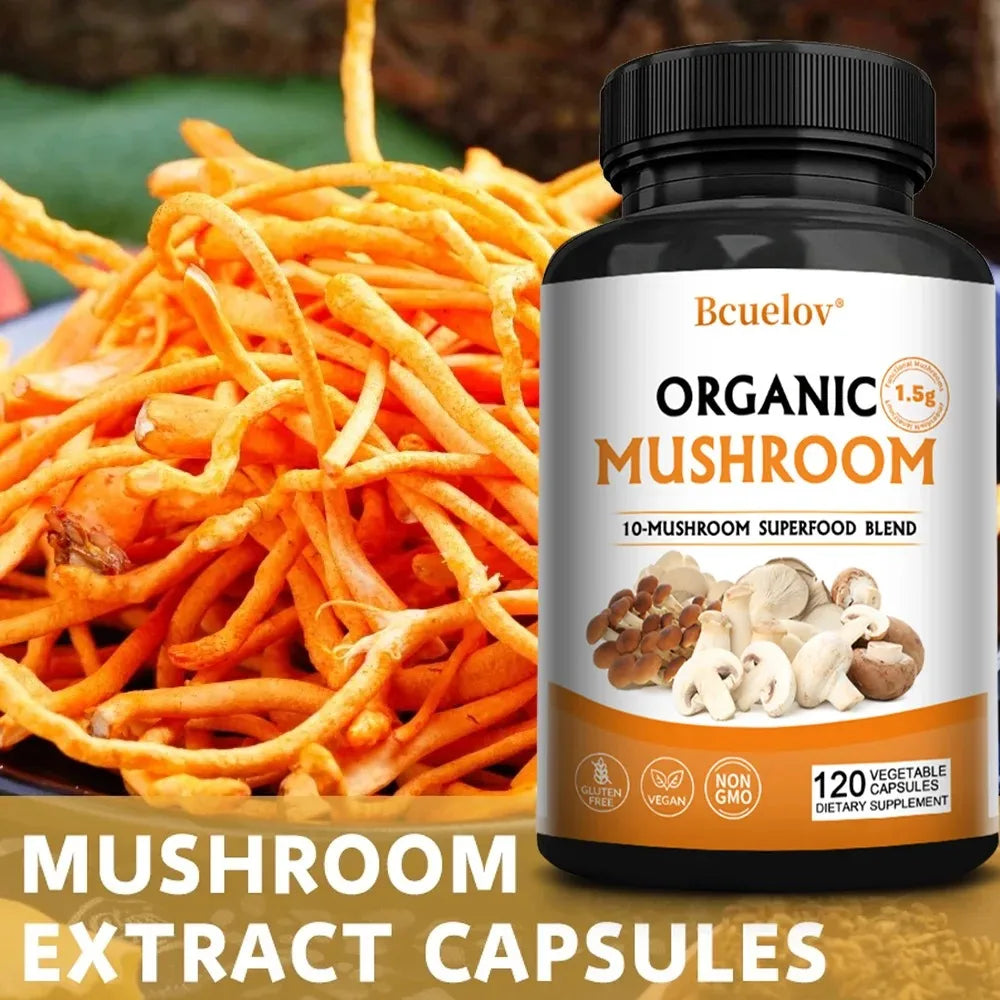 Mushroom Complex Capsules Supplement Support Immunity and Focus Health Boost Memory Protect Brain Nerves for Men Women