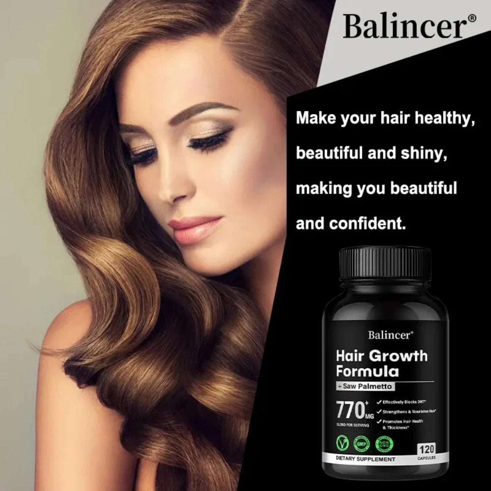 Saw Palmetto, with Biotin, Suitable for Both Men and Women, Promotes Hair Growth and Supports Skin, Nail Health, 120 Capsules