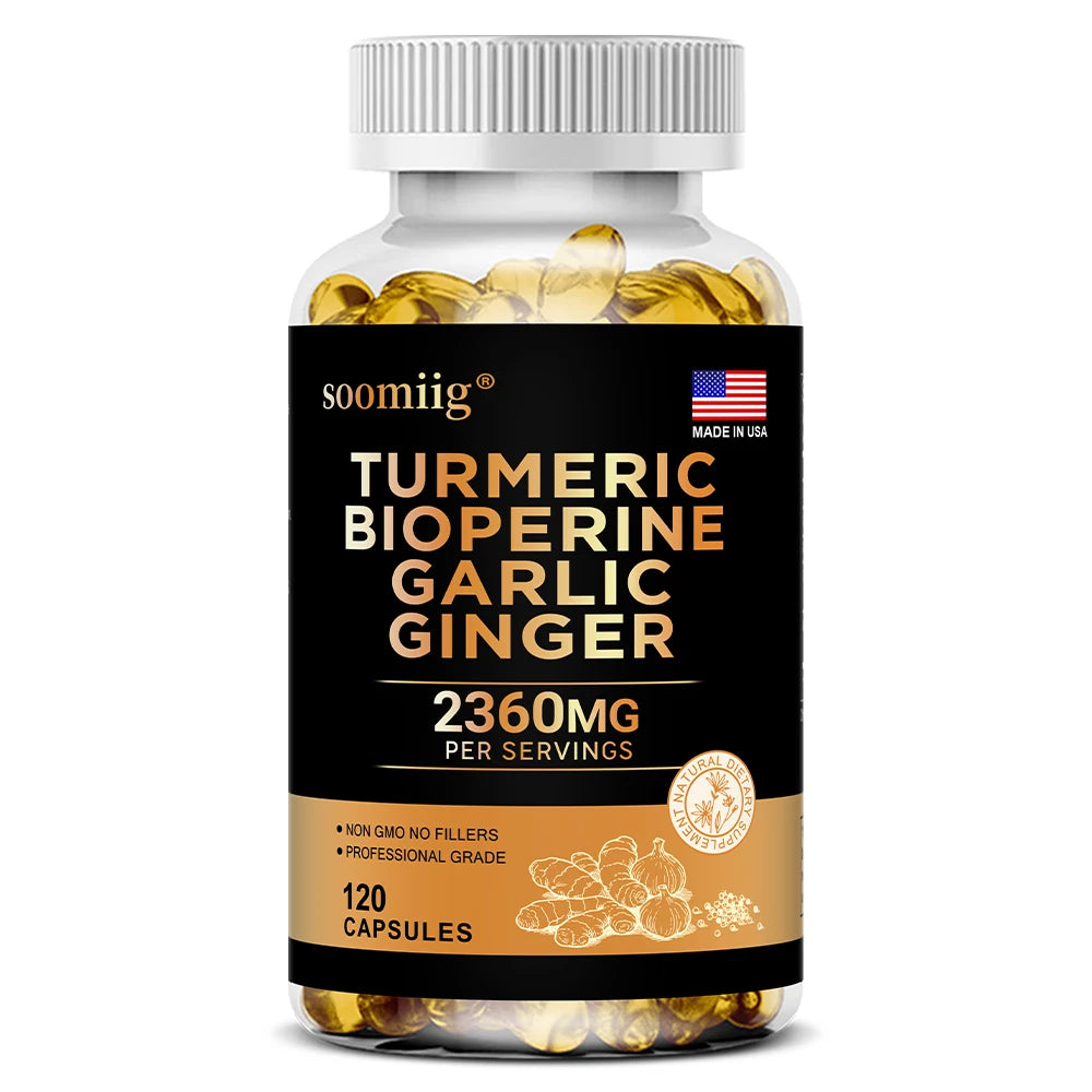4-in-1 Turmeric and Garlic Supplements with Bioperine 2360 mg, Ginger Root Capsules for Joint, Digestion & Immune Health Support