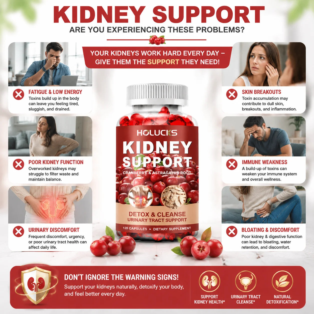 Kidney Cleanse Detox & Repair Supplement, with Astragalus Root, Cranberry, Support Urinary Tract & Immune Health, Daily Energy