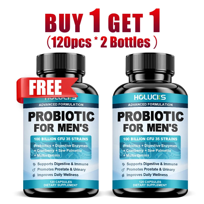HOLUCKS Men's Probiotic Supplement with Prebiotics & Enzymes, Support Gut Health, Immune System & Daily Overall Wellness for Men