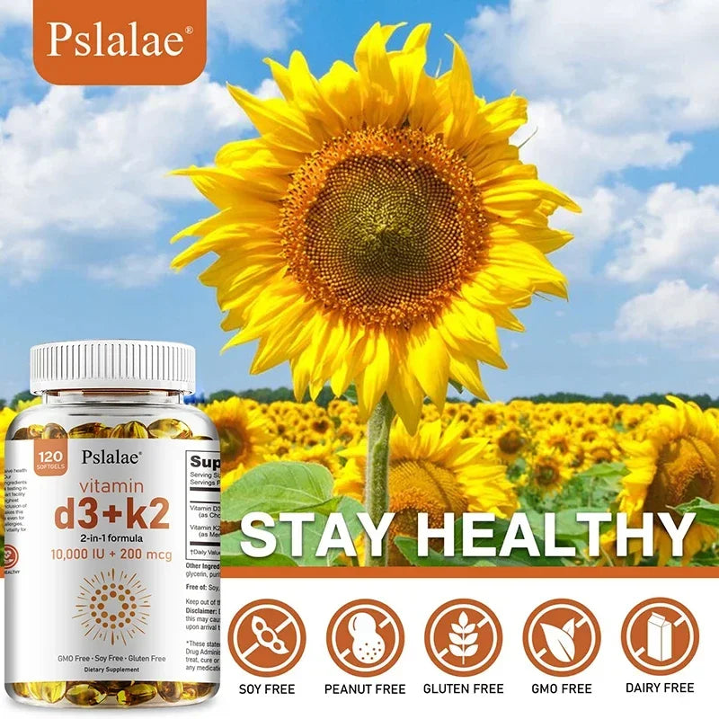 Vitamin D3 with K2 - Immune Support, Healthy Muscle Function and Bone Health, for Heart, Joint Health