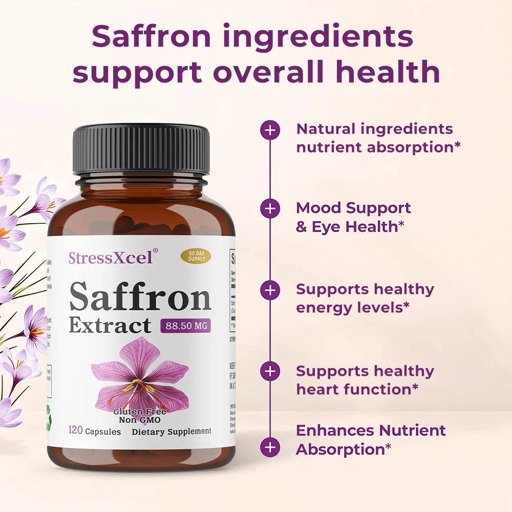 Saffron Extract Capsules, Antioxidant Daily Wellness Supplement, Improve Eye Health, Promotes Blood Circulation & Metabolism