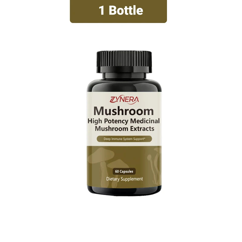 Mushroom Complex Capsules Supplement Support Immunity and Focus Health Boost Memory Protect Brain Nerves for men women stressful