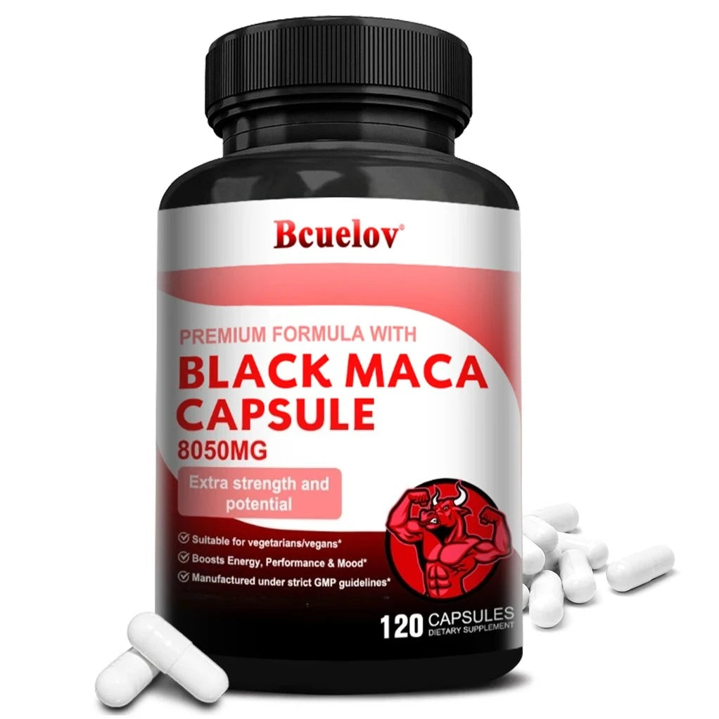 Powerful Black Maca Supplement for Men and Women, Improve Energy, Endurance, Muscle Mass Health, Maca Root Vegan Capsule