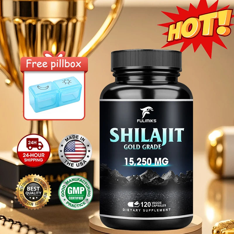 Pure Shilajit Supplement, Immune Support, Support Men and Women's Overall Health, Replenishes Body Minerals, 120 Capsules