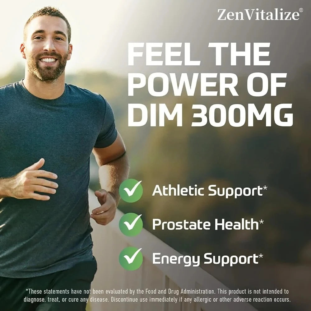 DIM Supplement for Men 300mg | Extra Strength Men’s Health Supplement with Broccoli and Black Pepper, Gluten-Free