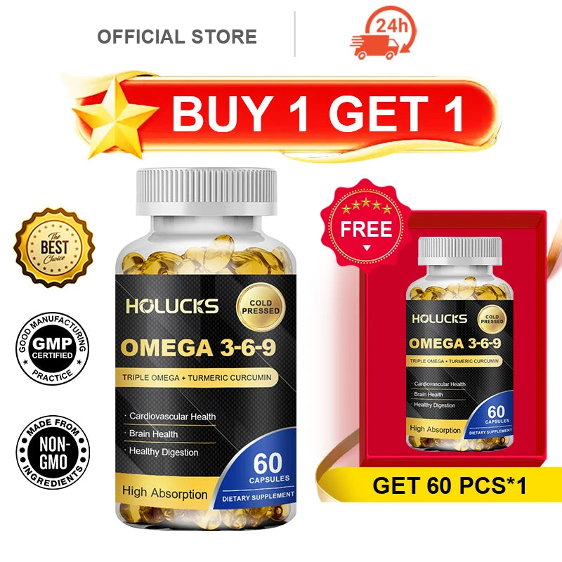 Buy 1 Get 1 Free! Omega 3-6-9 Supplement, Supports Heart & Brain Health, Skin Vitality, Immune Function & Daily Body Balance
