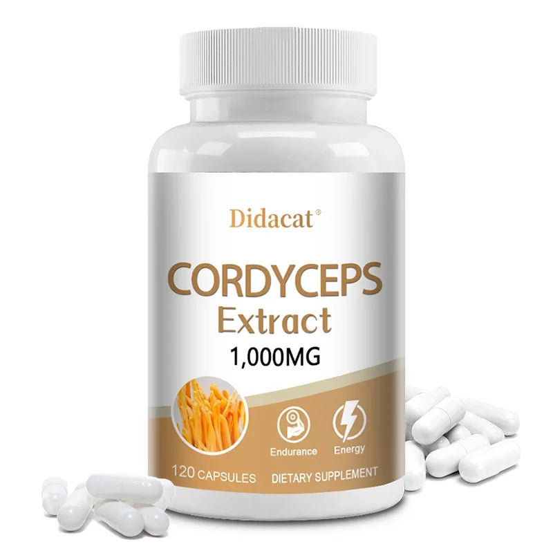 Natural Cordyceps 1000 Mg Supplement - Non-GMO 120 Capsules, Stamina and Energy Support, Helps Immune & Cardiovascular Health