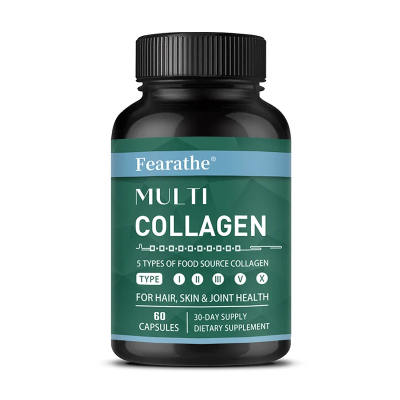 Advanced Multi Collagen with Vitamin C, Hair Skin and Nails Health Vitamins for Women and Men - with Types I II III V X