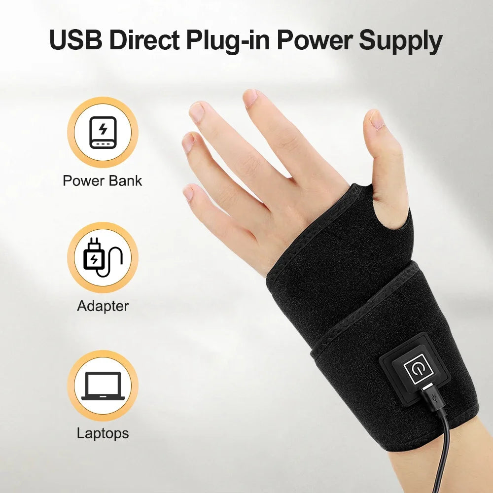 Infrared Wrist Guard Black Protective Gear Universal Left and Right 3 Levels Red Light Adjustment USB Plug Hand Joint Protection