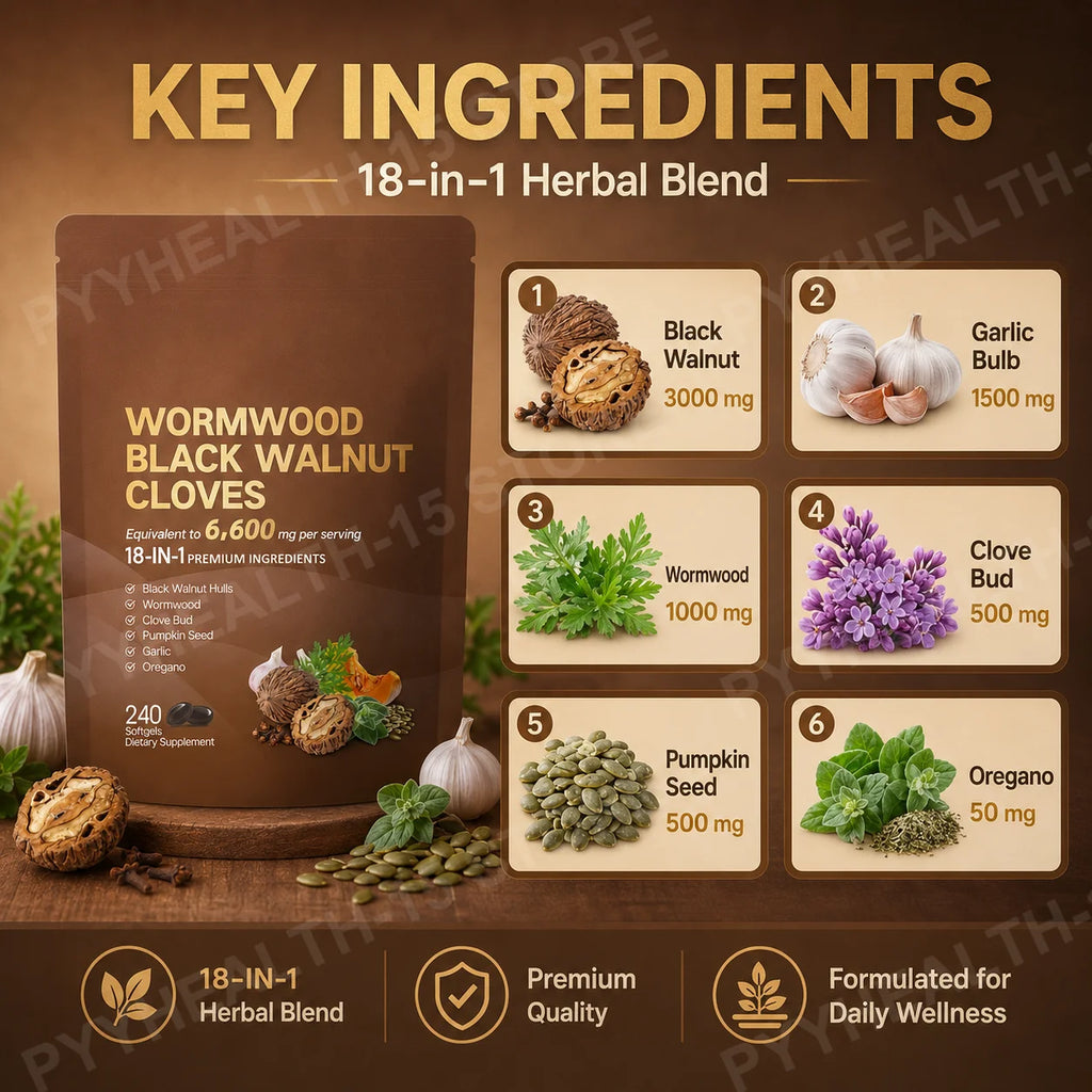 18-in-1 Wormwood Black Walnut Clove Softgels 6600mg Herbal Blend with Garlic Pumpkin Seed Oregano Daily Wellness 240 Softgels