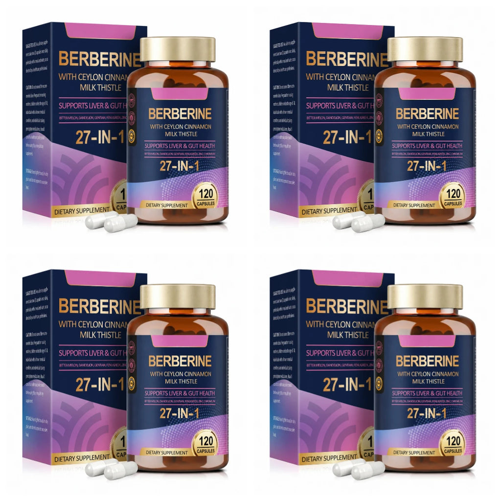 27 in 1 Berberine Supplement with Ceylon Cinnamon, Milk Thistle for Liver Gut Health Immunity Men & Women 120 Vegan Capsules