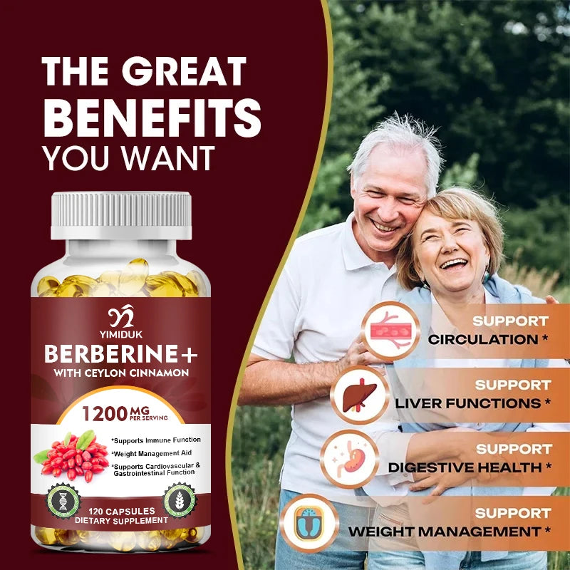 Premium Berberine + Ceylon Cinnamon Supplement, Supports Cardiovascular Health, Glucose Balance, Immunity & Digestive Wellness