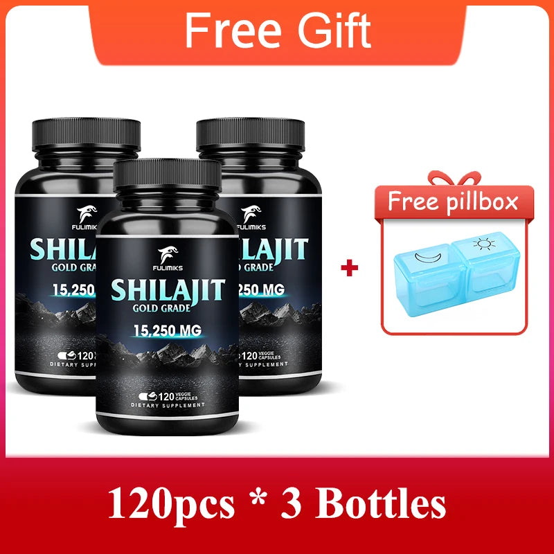 Pure Shilajit Supplement, Immune Support, Support Men and Women's Overall Health, Replenishes Body Minerals, 120 Capsules
