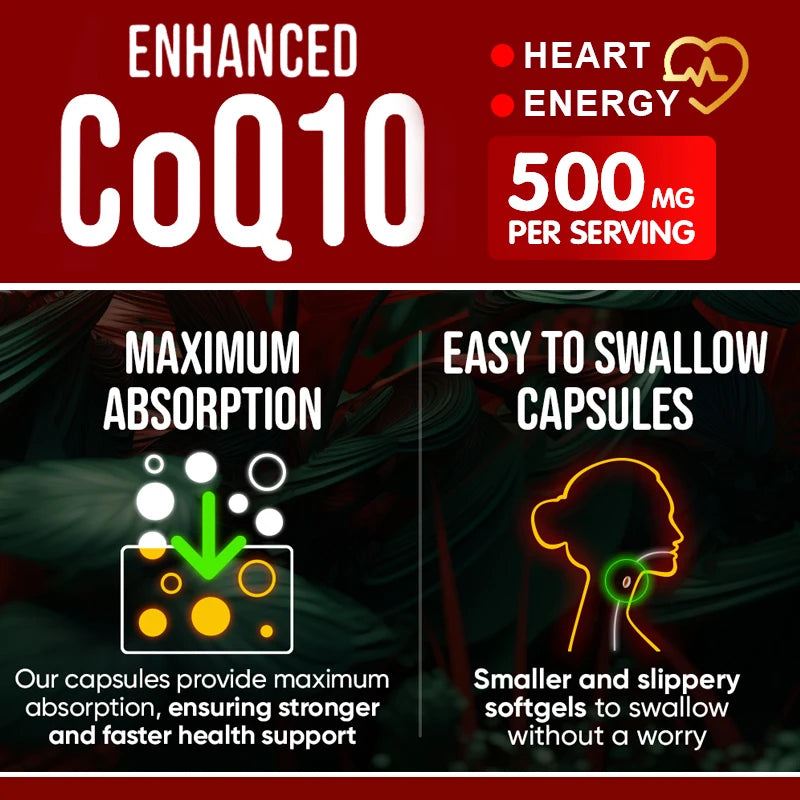 Buy 1 Get 1 Free! CoQ10 500mg Supplement, for Heart Health, Energy Production & Antioxidant, Promotes Radiance, Men & Women