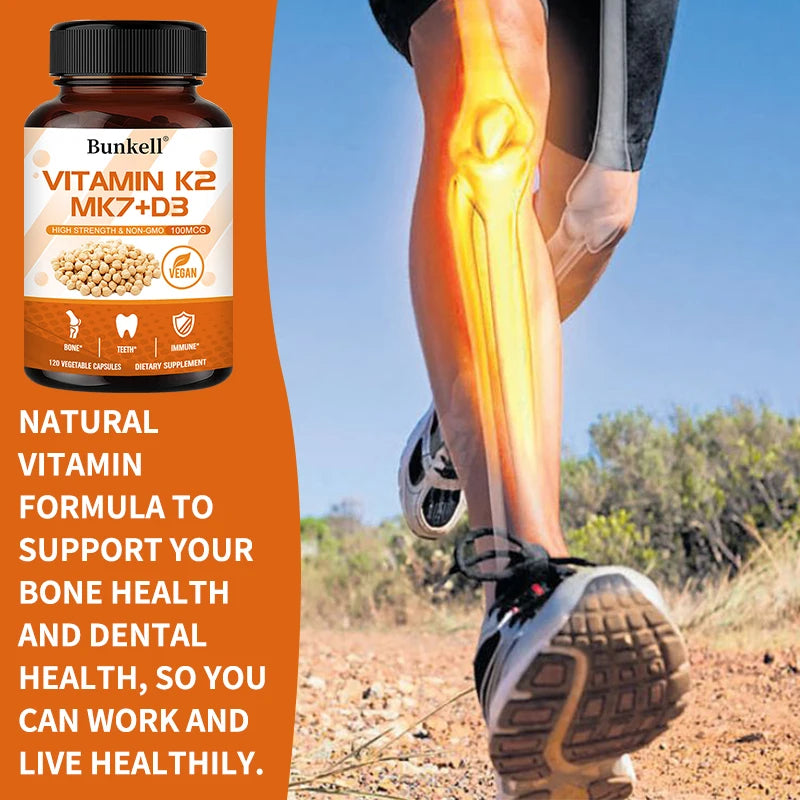 Bunkell Vitamin D3 + K2 Supplement Supports Bone and Dental Health and Enhances Immunity for Men & Women