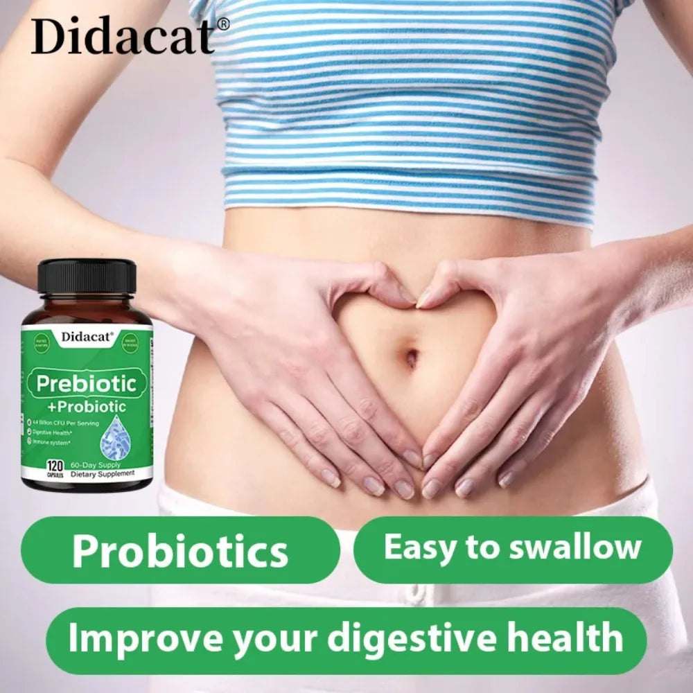 Probiotics & Prebiotics Supplement for Women & Men, Support Digestive Health, Gut Health, Immune System, 120 Capsules