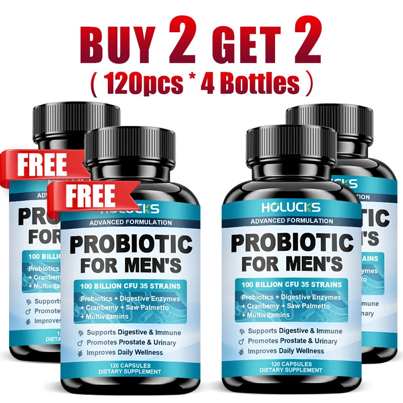 HOLUCKS Men's Probiotic Supplement with Prebiotics & Enzymes, Support Gut Health, Immune System & Daily Overall Wellness for Men