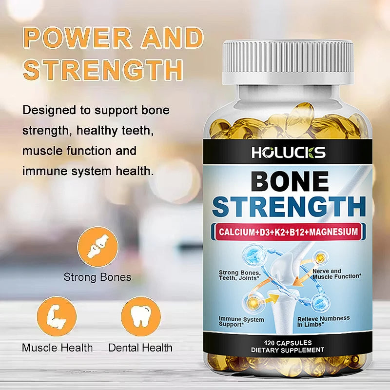 Bone Strength Complex with Calcium, D3, K2 & Magnesium, Supports Healthy Bones, Joint Mobility & Muscle Function for Adults