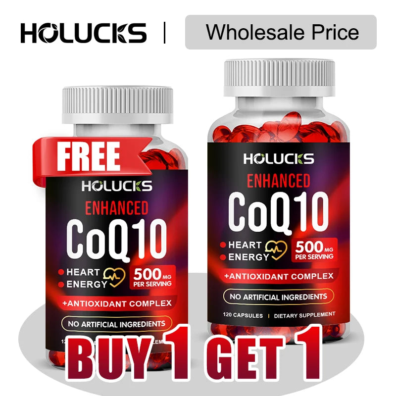 Buy 1 Get 1 Free! CoQ10 500mg Supplement, for Heart Health, Energy Production & Antioxidant, Promotes Radiance, Men & Women