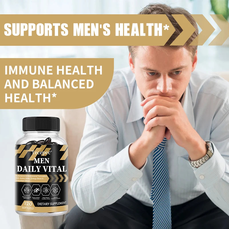 Men's Daily Multivitamin & Mineral Supplement, 22 Essential Nutrients, Supports Energy, Stamina, Immune, Brain & Muscle Health