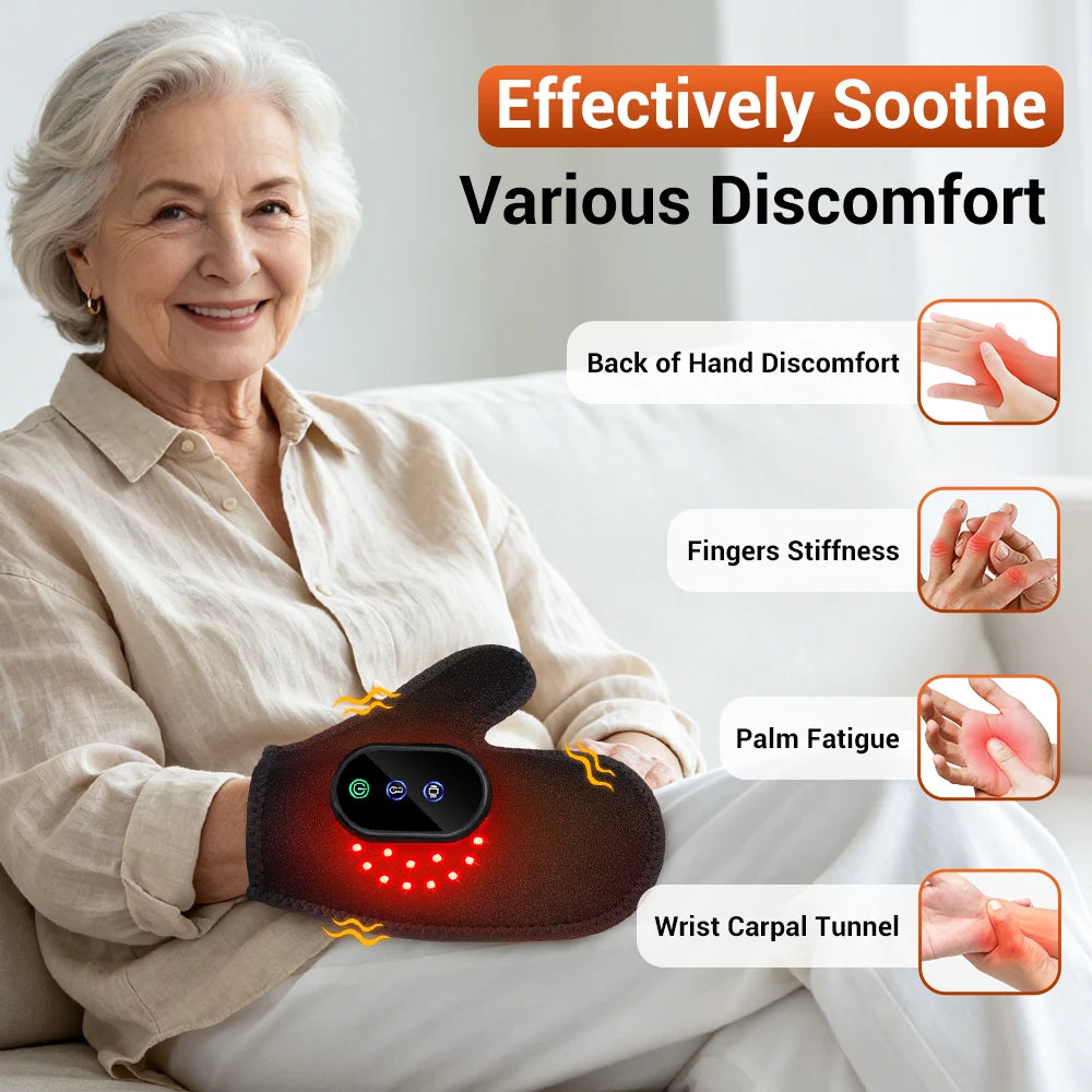Cordless Heated Glove LED Light Hand Massager Rechargeable Hand Warmer for Wrist Finger Joint Relief Full Wrap Relaxation