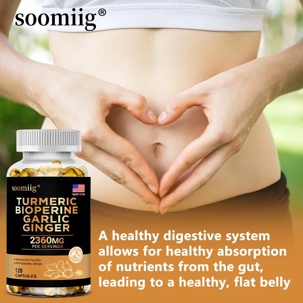 4-in-1 Turmeric and Garlic Supplements with Bioperine 2360 mg, Ginger Root Capsules for Joint, Digestion & Immune Health Support