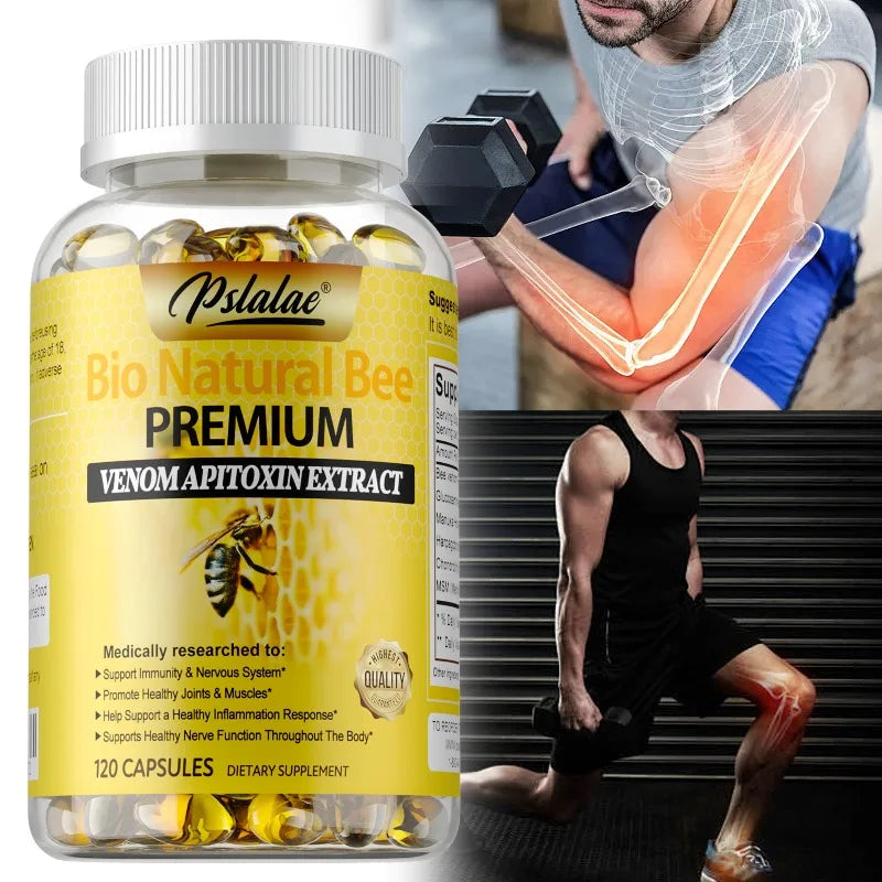 Natural Bee Venom Extract Capsules - Glucosamine Chondroitin Supplement Relieves Joint Pain and Stiffness, Promotes Bone Health