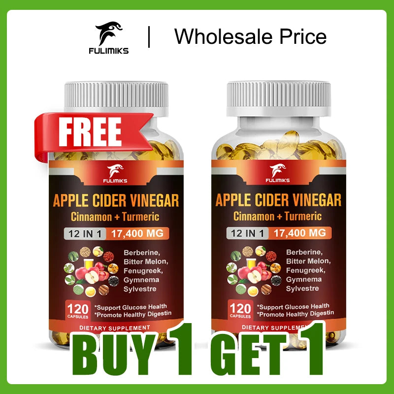 Buy 1 Get 1 Free! Premium Apple Cider Vinegar Supplement, for Natural Weight Management, Digestion Aid & Blood Sugar, Non-GMO