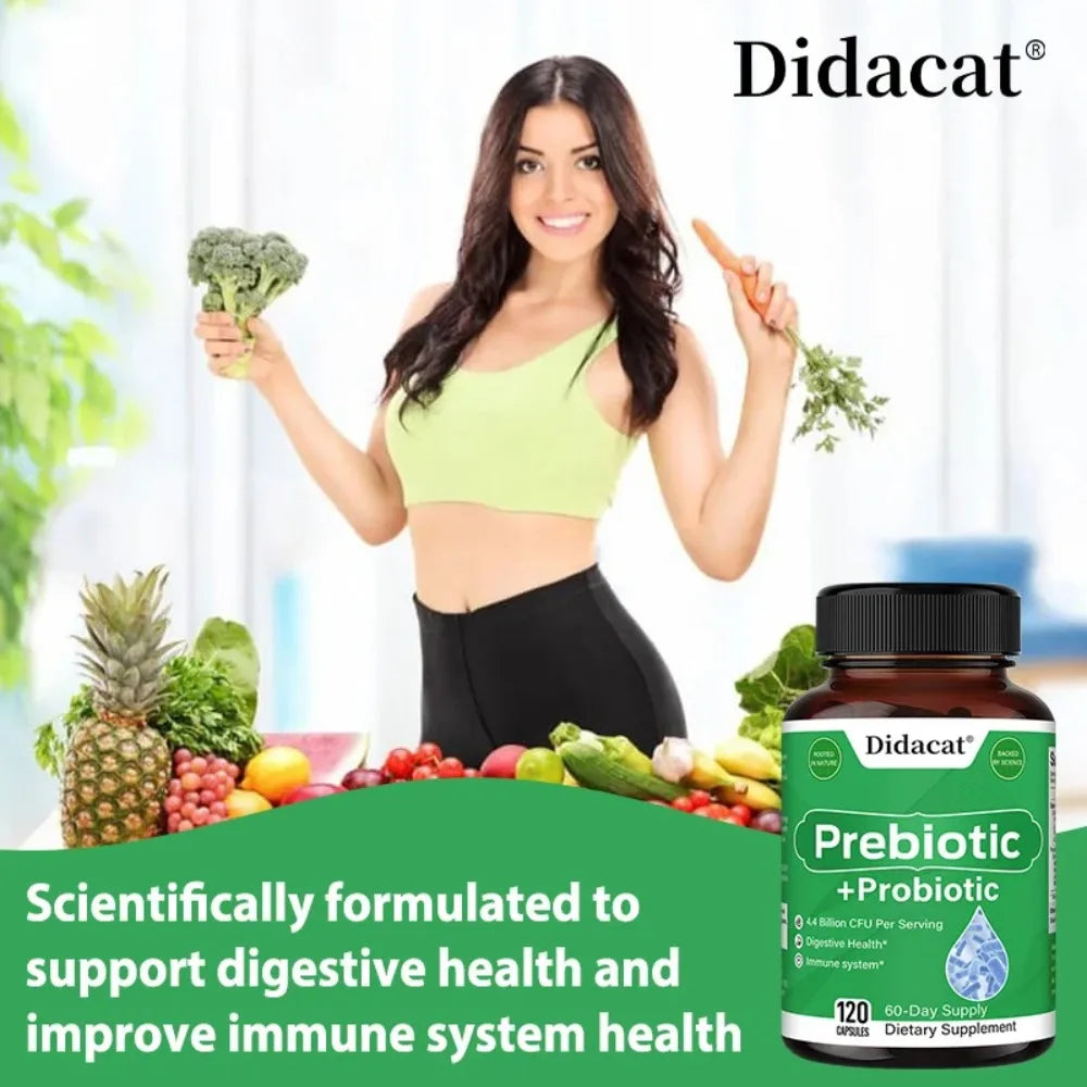 Probiotics & Prebiotics Supplement for Women & Men, Support Digestive Health, Gut Health, Immune System, 120 Capsules