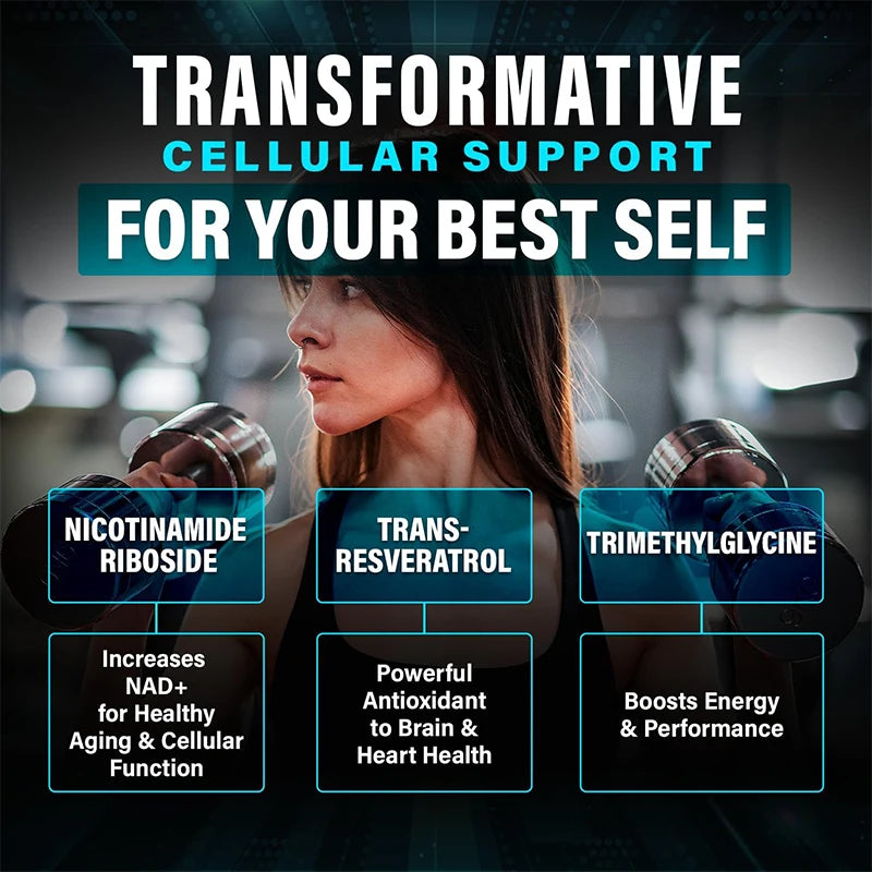 Premium NAD+ Supplement, with Pure NAD+ & Trans-Resveratrol,Vitamin, Support Cellular, Skin, Hair & Nail Health, Immune, sleep